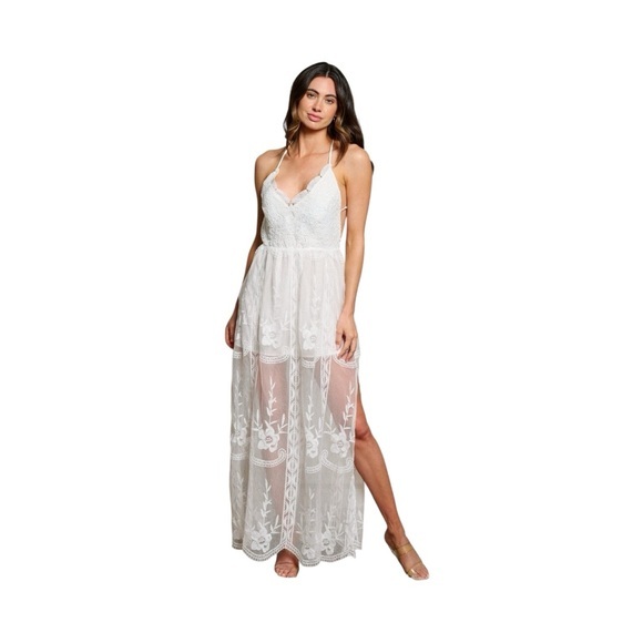 Women's Sleeveless V Neck Open Back Elegant White Lace Maxi Romper Dress Sz M - www.joarbit.com Women's Sleeveless V Neck Open Back Elegant White Lace Maxi Romper Dress Sz M - www.joarbit.com